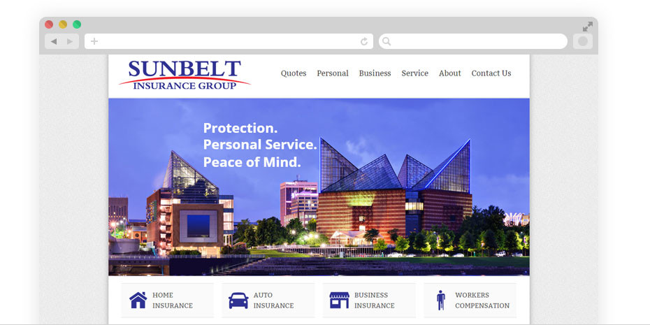 Insurance website design for Sunbelt.