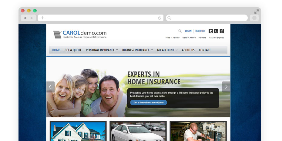 Insurance website design for CAROL.