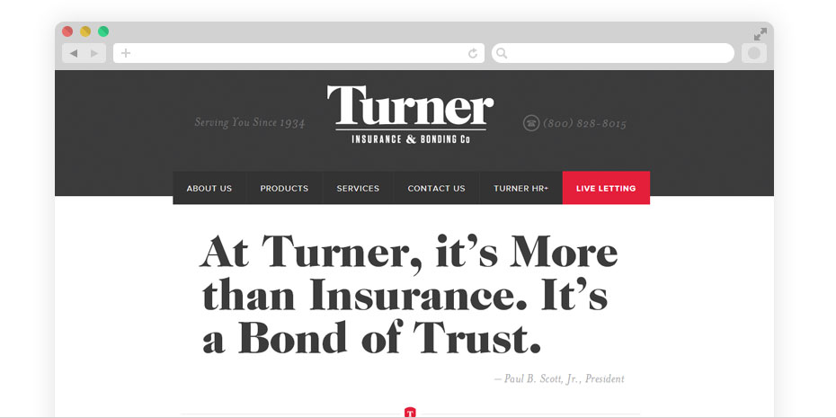 Insurance website design for Turner.