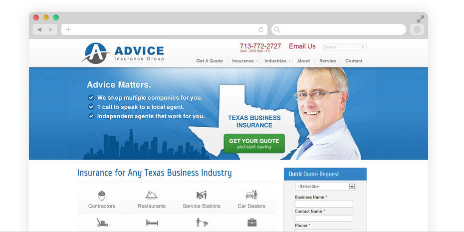 Insurance website design for Advice Business.